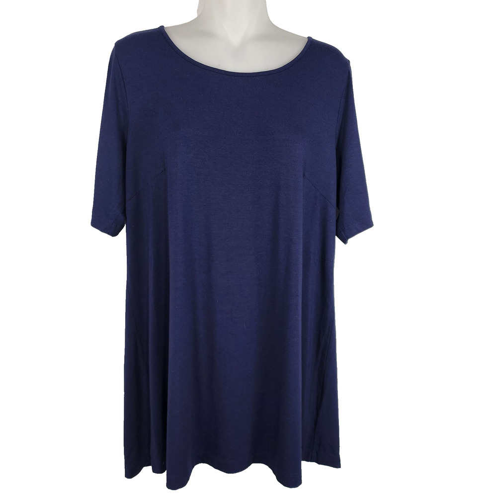 Linea by Louis Dell'Olio Women Short Sleeve Tunic Tee Jersey Knit Blue M A290933